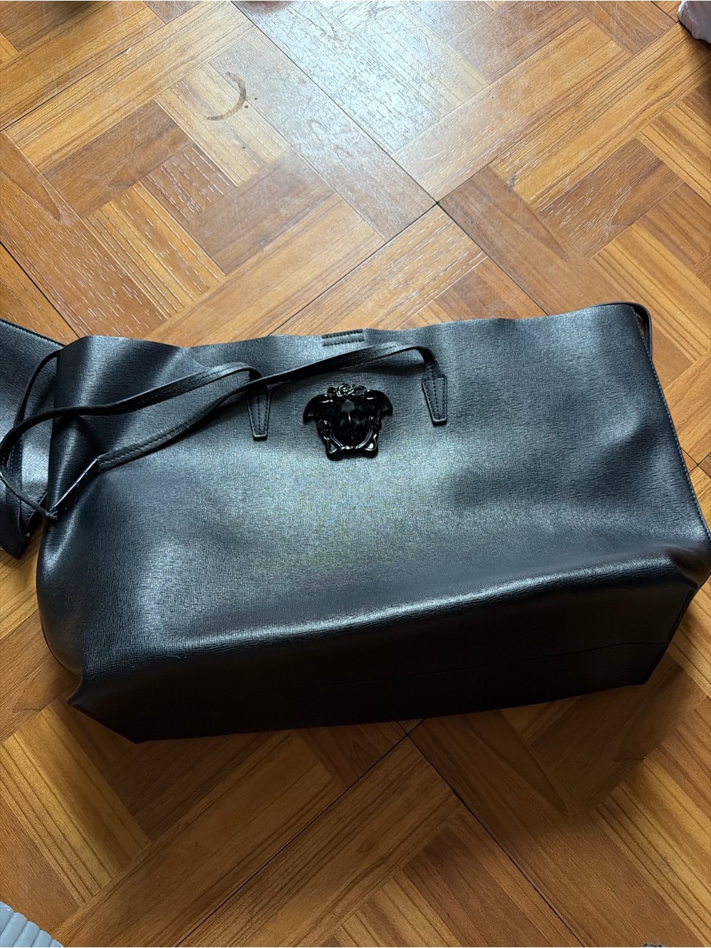 Versace Black Leather Tote with Medusa Emblem
